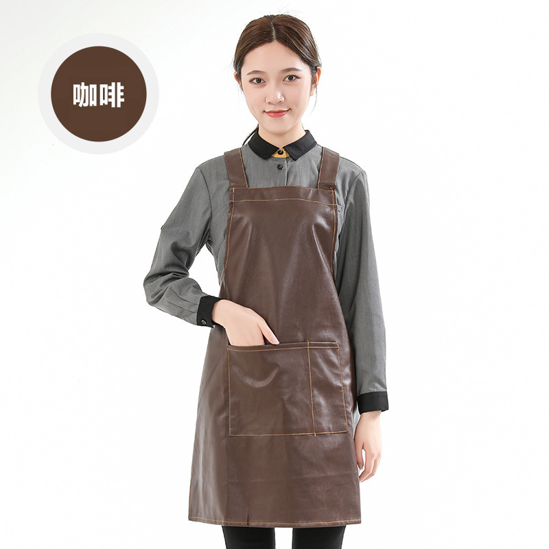 Comercio exterior PU delantal de cuero impermeable a prueba de aceite logotipo personalizado estudio barbacoa hornear cocina delantal hogar al por mayor personalizado