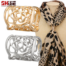 时尚个性简约镂空玫瑰花朵圆筒丝巾扣胸针披肩扣衣角扣环配饰礼品