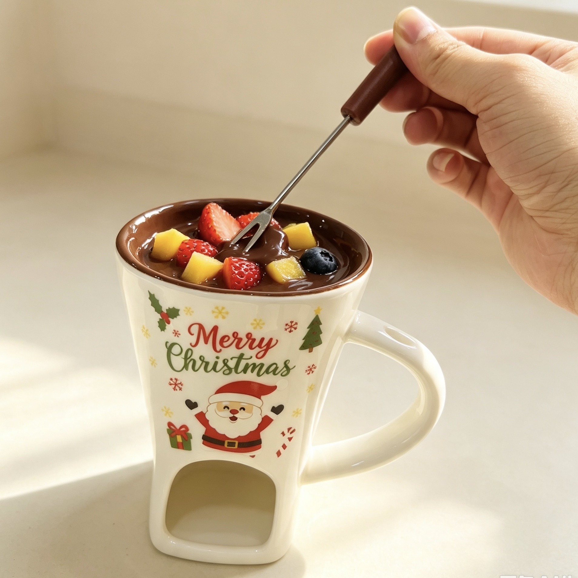 Contenedor de chocolate queso derretido dulces mantequilla hot pot mug con tenedor cerámica taza de hot pot calentada de Navidad image 15