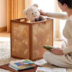 ぬいぐるみ収納バスケットヨガマットフィットネス機器取り外し可能な日本製無垢材籐収納バスケット