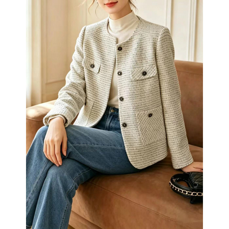 Gentle and elegant Korean fashion tweed jacket, loose Korean style wool coat Gentle and elegant Korean fashion tweed jacket, loose Korean style wool coat