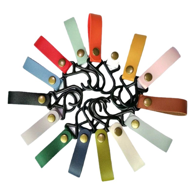 En stock al aire libre camping gancho en forma de gancho de cuero de la PU cuerda de viento llavero S gancho tienda PU tendedero gancho