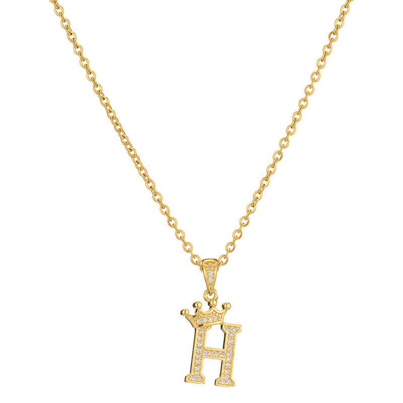Simple Style Letter Crown Stainless Steel Rhinestone Plating Pendant Necklace 1 Piece display picture 1