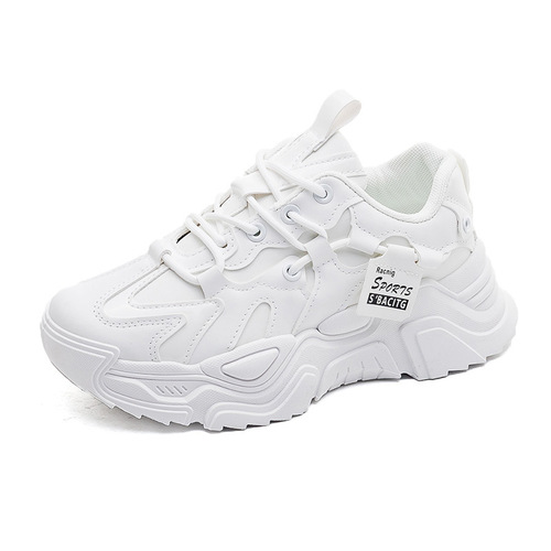Sports shoes for women dad shoes for women  spring new style leather ins trendy versatile black thick-soled shoes