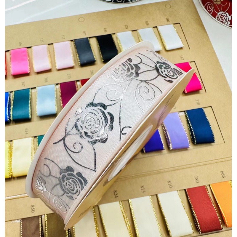 2,5 cm de ancho rosa plateada Lolita hecha a mano DIY cinta caja de regalo de paquete de joyería cinta de soporte