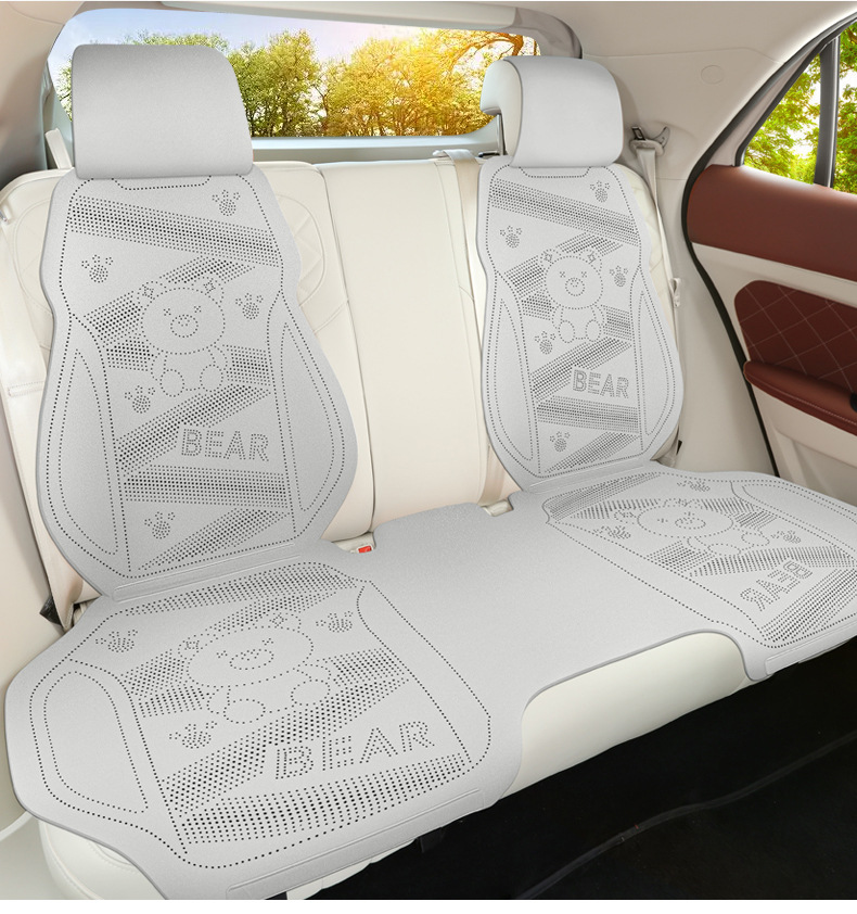 Cute bear-patterned, lightweight, and breathable car seat cushion made of soft suede, suitable for all seasons