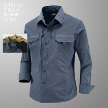 境外工装衬衫军绿越野风格男式衬衣长袖青年商务户外多袋休闲开衫