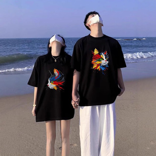 Summer Pure Cotton Short-Sleeved T-Shirt Couple Wear Lazy Style Loose Niche Design Tops for Men and Women Student Trendy Class Uniforms