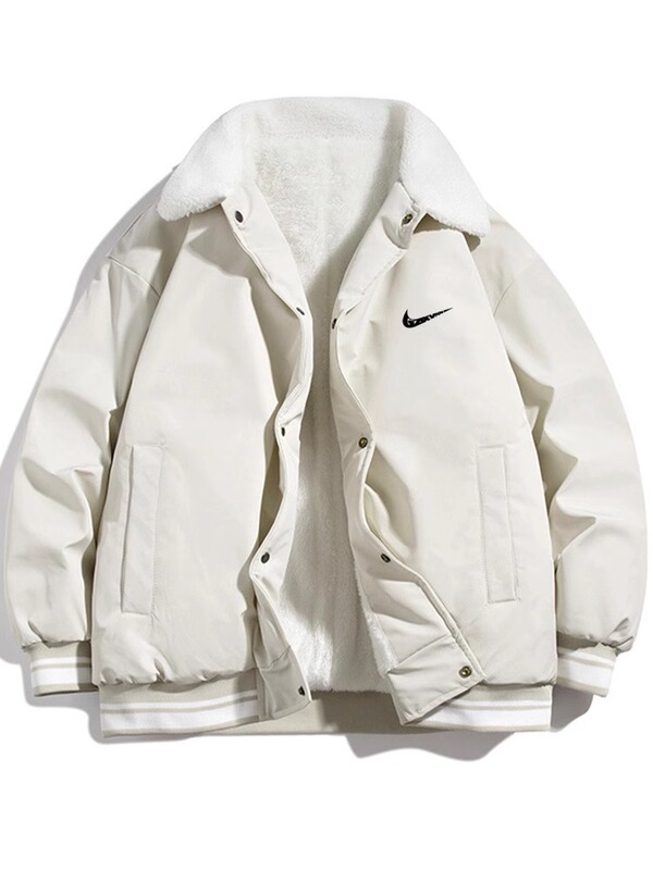 Trendy brand men's winter fleece-lined cotton jacket, couple's thickened warm down cotton coat, unisex style