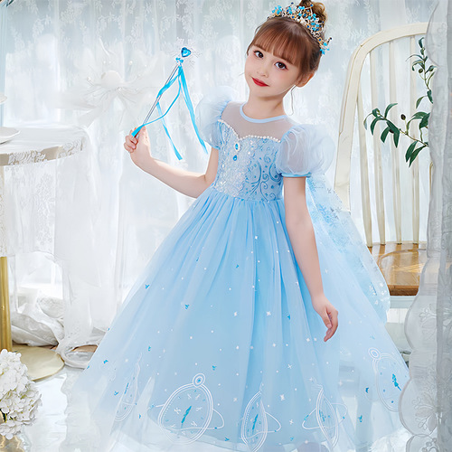 New Elsa Princess Dress Summer New Stylish and Elegant Cotton Candy Dress for Little Girls Birthday Formal Dress for June 1st