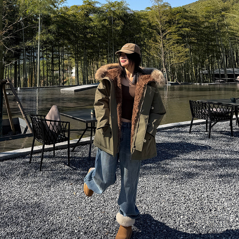 Fifty Years Old and Thriving "Cangshan Fuxue" Workwear Style Hooded Loose-Fit Fur Parka down Jacket for Women Fashionable and Warm Fifty Years Old and Thriving "Cangshan Fuxue" Workwear Style Hooded Loose-Fit Fur Parka down Jacket for Women Fashionable and Warm