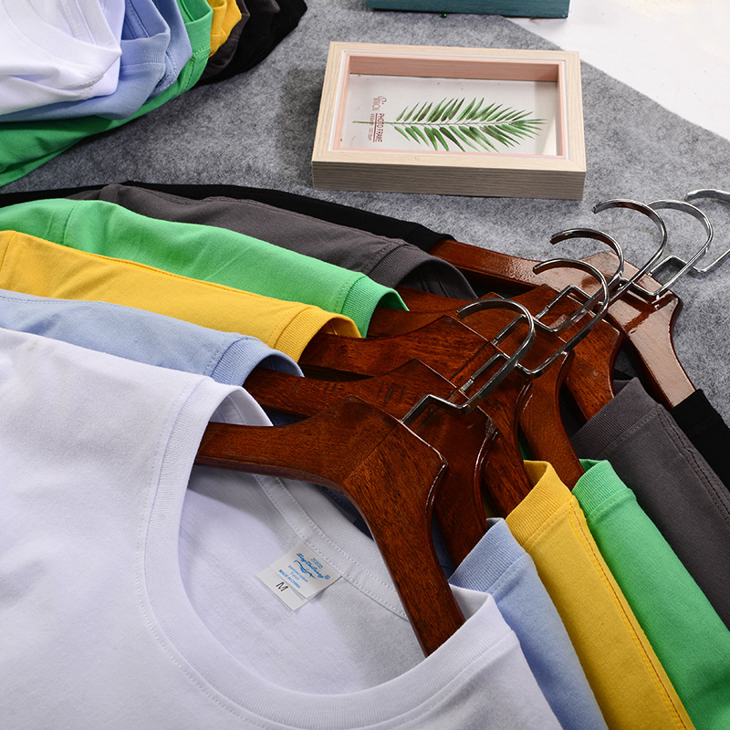 工厂现货夏季210克落肩宽松t恤 学生纯色空白衫纯棉男士短袖批发