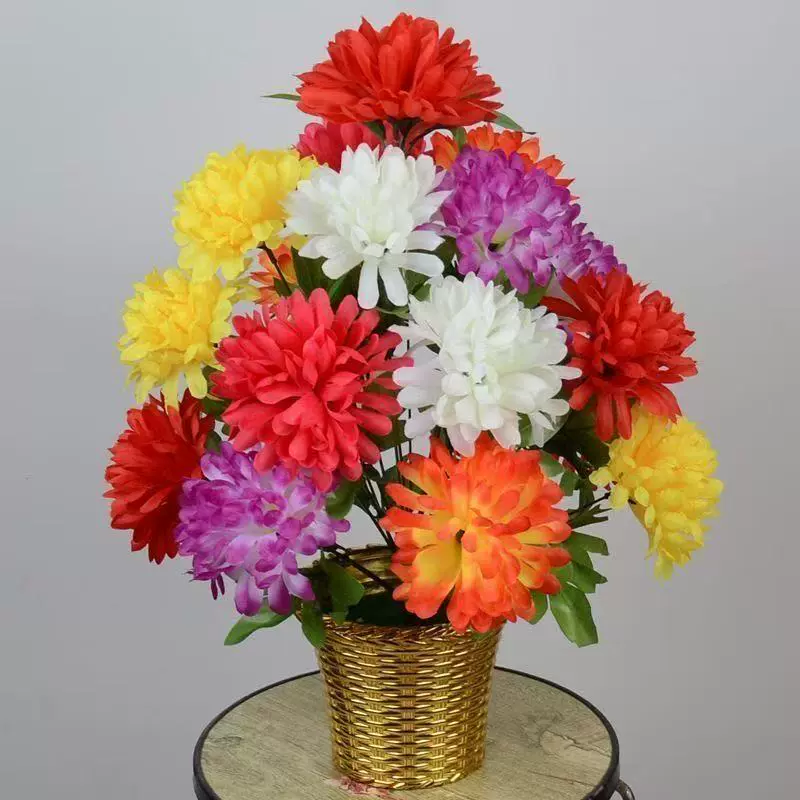 仿真菊花18彩色菊花束清明节用品扫墓祭祀怀念假花绢花塑料花干花