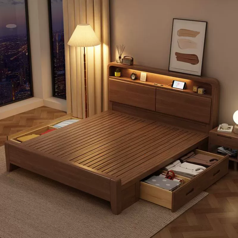 北欧全实木床纯实木现代简约1.2米1.8m双人1.5主卧室经济型婚床