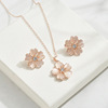 Fresh accessory for bride, necklace and earrings, set, European style, cat's eye, flowered, wholesale