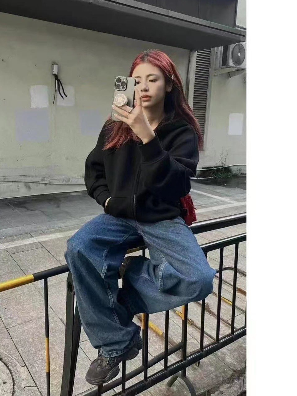 Unisex Loose Hooded Sweatshirt Jacket Solid Colour Autumn Winter_voghion.com
