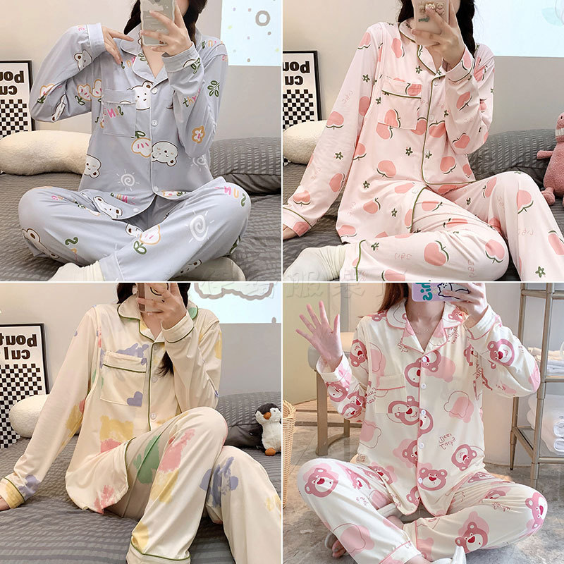Foreign trade online celebrity confinement clothing spring and autumn cardigan plus size summer thin postpartum pregnant women nursing pajamas Maternity Nursing suit