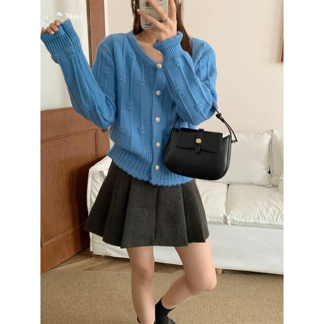 24 invierno Puyuan pila cardigan chaqueta de punto para mujeres 2024 nuevo diseño de primavera sensación pequeña