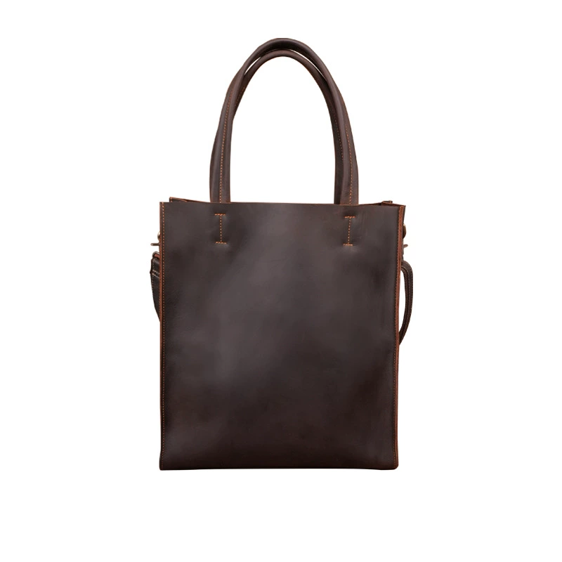 Capacious one-shoulder bag, leather handheld retro laptop, business version, cowhide