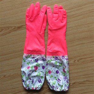 Yuncai Flower 568 Second Generation PU Plus Velvet Plus Sleeve Lengthened Winter Cleaning Protective Gloves Household Gloves Warm Gloves