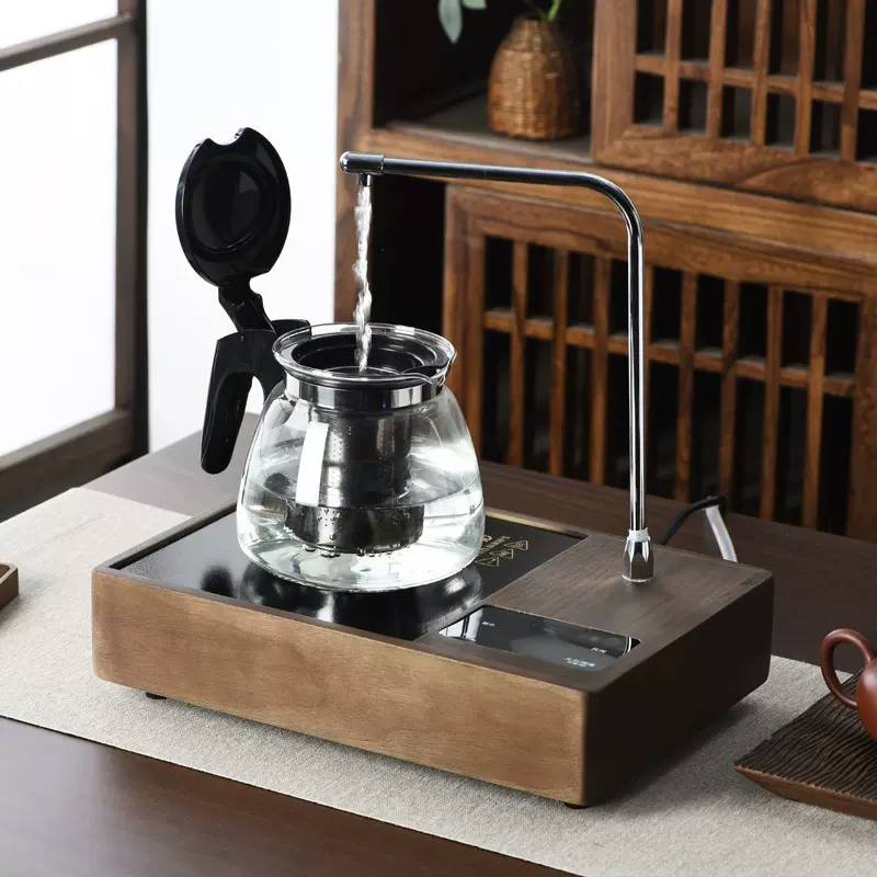 批发胡桃木电陶炉煮茶器玻璃烧水壶围炉煮茶养生壶茶炉一件代发