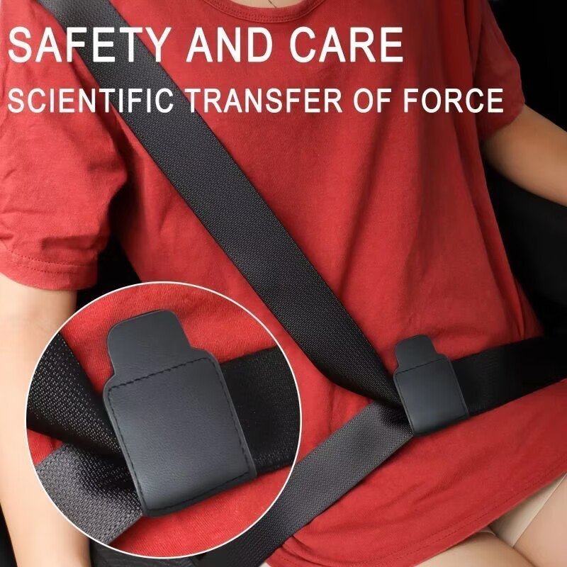 New car seatbelt adjuster for children and adults, shoulder strap and neck strap positioner, protector, and fastening clip