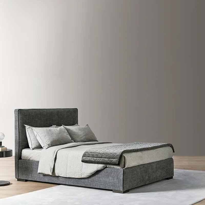 Modern Scandinavian Light Luxury Fabric Double Bed, Italian Minimalist Small Apartment Bedroom Furniture, Solid Wood Designer Edge Bed