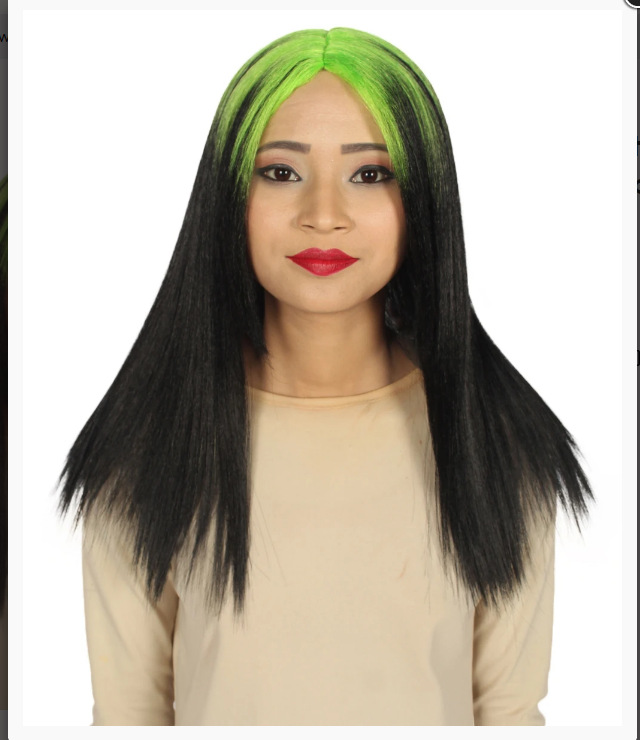 NEWLOOK Popper Fish Neon Green Root   19 pulgadas negras onduladas Halloween peluca fiesta