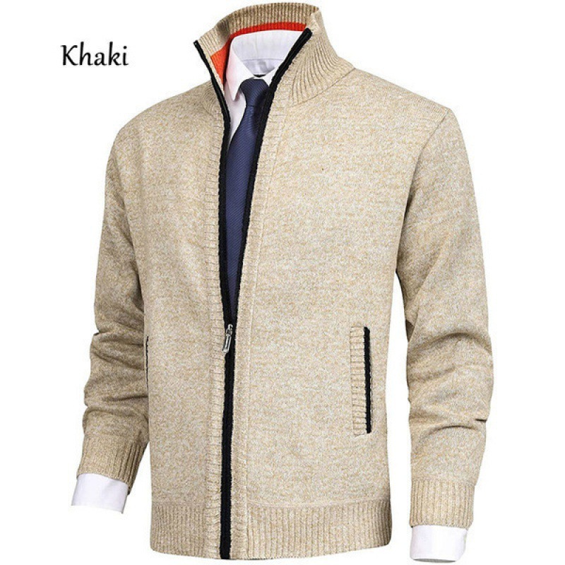 2024 Herbst/Winter Neuer halbhoher Kragenreißverschluss mit samtverdickter Strickjacke Lässiger Fadenpullover Herrenbekleidung_voghion.com