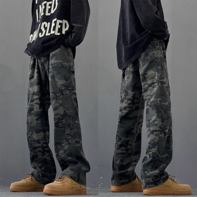American Retro Camouflage Pants for Men, Summer Trendy High Street Vibe Lumberjack Work Pants, Straight-Leg Jeans, Thin American Retro Camouflage Pants for Men, Summer Trendy High Street Vibe Lumberjack Work Pants, Straight-Leg Jeans, Thin