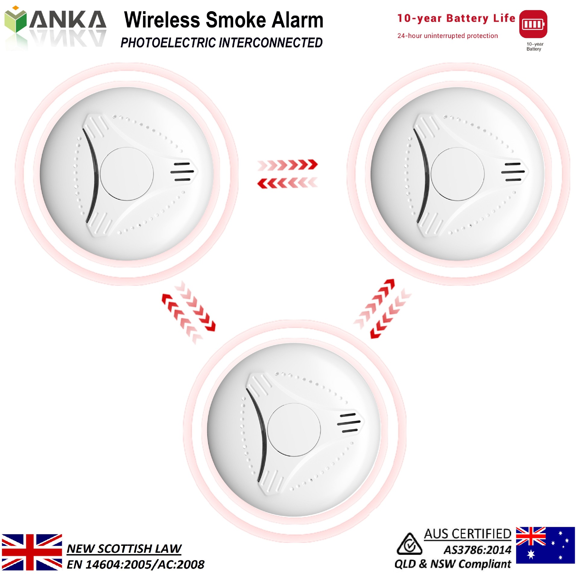 AS3786 新西兰 澳大利亚 烟雾探测器 10年联动火灾报警探测器