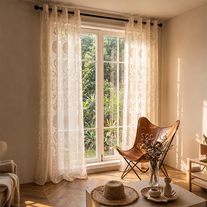 American-style Minimalist Copper Coin Pattern Iron Ring Curtains_voghion.com