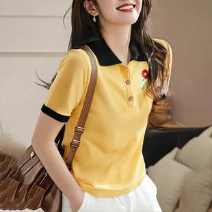New Pullover Casual Design Summer Goose Yellow Printed Ice Silk T-Shirt Polo Collar Top Hot Style