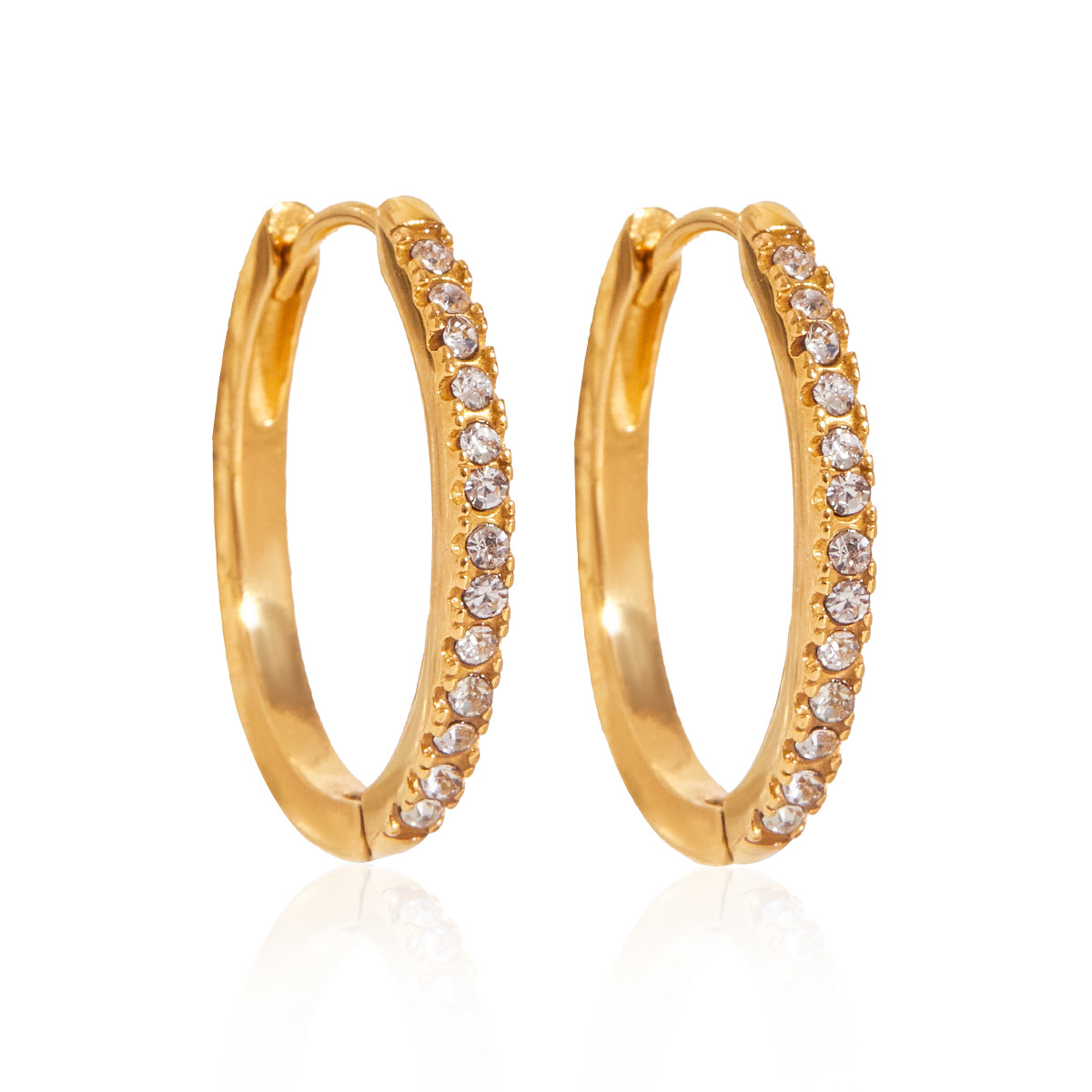 Jieding Pendientes de diamantes de círculo de acero inoxidable europeo y americano Pendientes de lujo ligero de alta calidad Pendientes de acero de titanio que no se desvanece Joyas transfronterizas