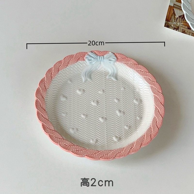 ガーリーハートリボンレースセラミックプレートライスボウルインケーキスナックプレートガーリーハートプレート高価値食器|undefined