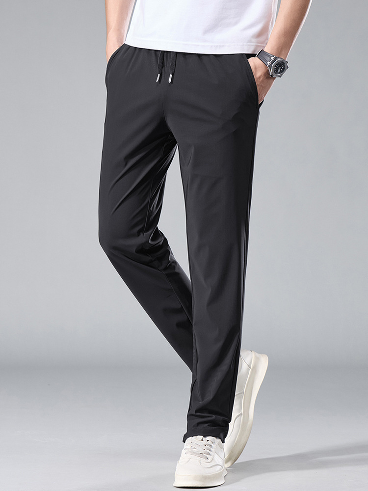 2025 verano delgado de seda de hielo pantalones casuales moda para hombres nuevos pantalones rectos ajustados transpirables ropa de hombre de moda salvaje