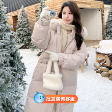 平湖白鸭绒羽绒服女高级感中长款冬季外套十三行大牌女装尾货批发