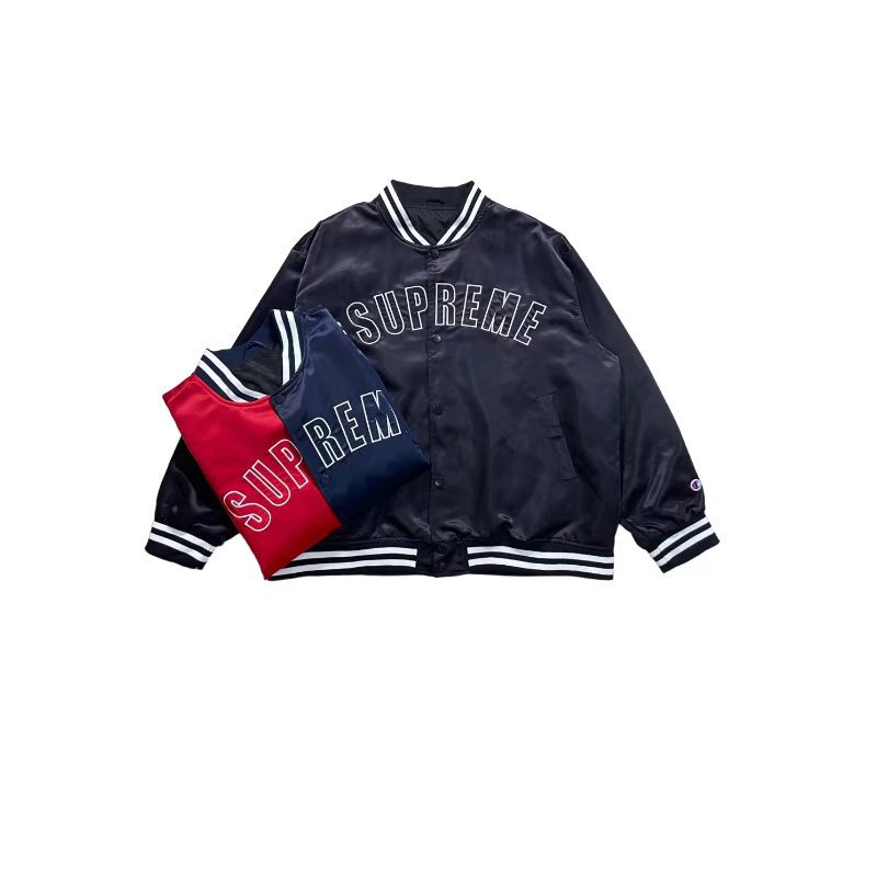 Supreme Champion Satin Varsity Jacket Black