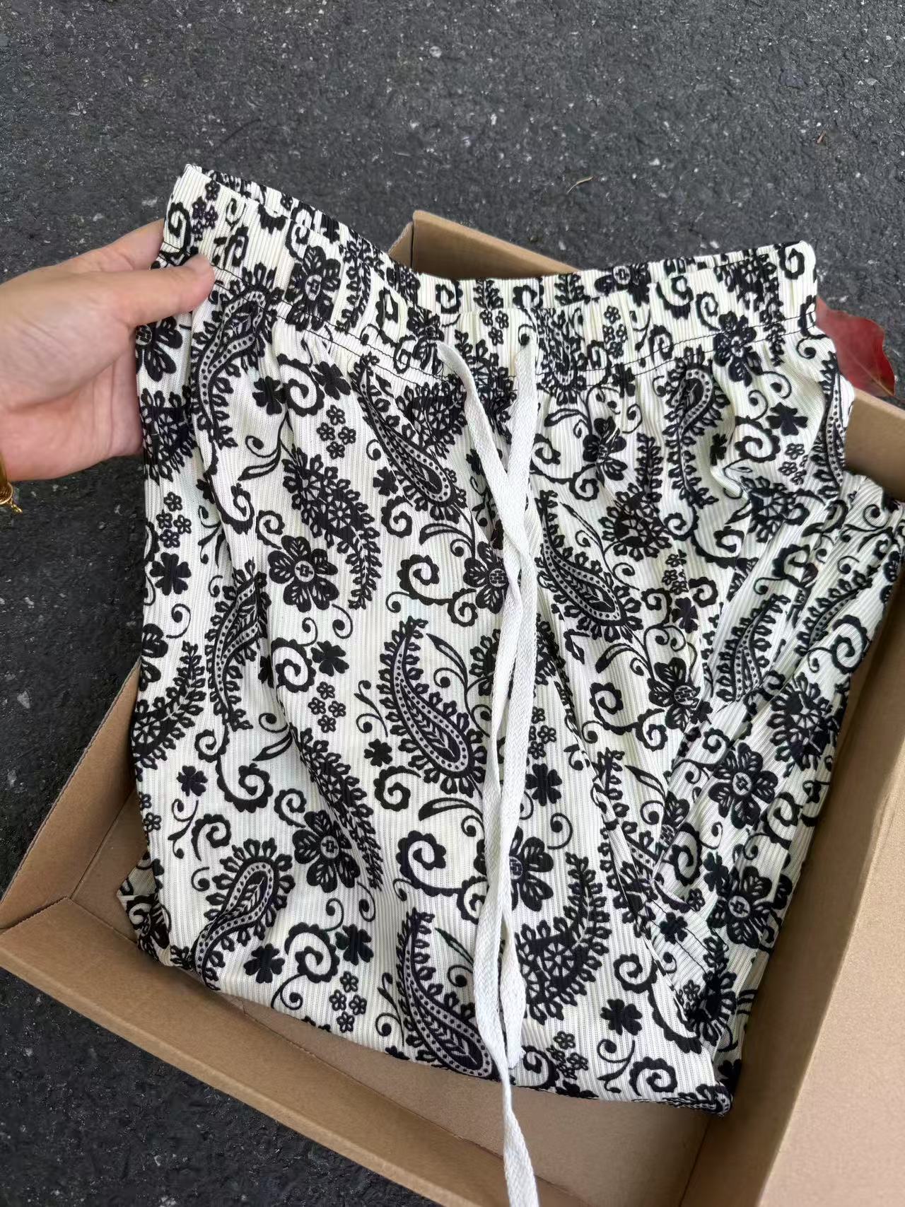 Pantalones de lino de algodón con flores de anacardo retro estilo fino de verano pantalones casuales con estampado de estilo perezoso temperamento de moda pantalones de trapeador sueltos