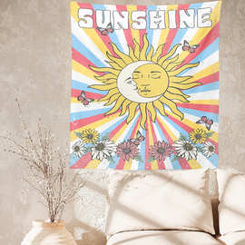 跨境专供 太阳月亮花卉图案印花挂毯 装饰背景布