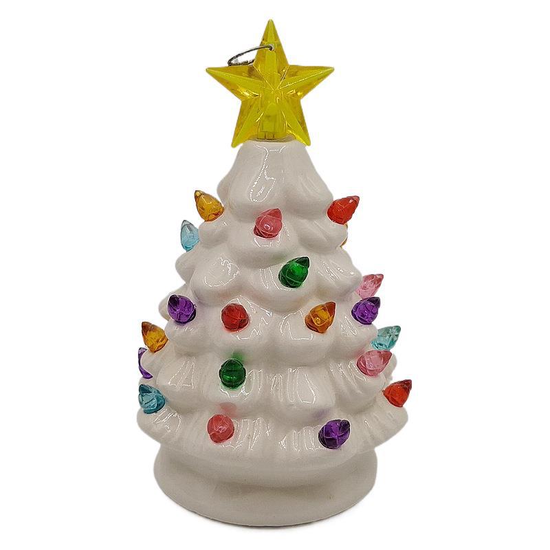 Suministro directo de fábrica exportación Baiyun suelo pintado batería cerámica árbol de Navidad con luces multicolores decoraciones de Navidad
