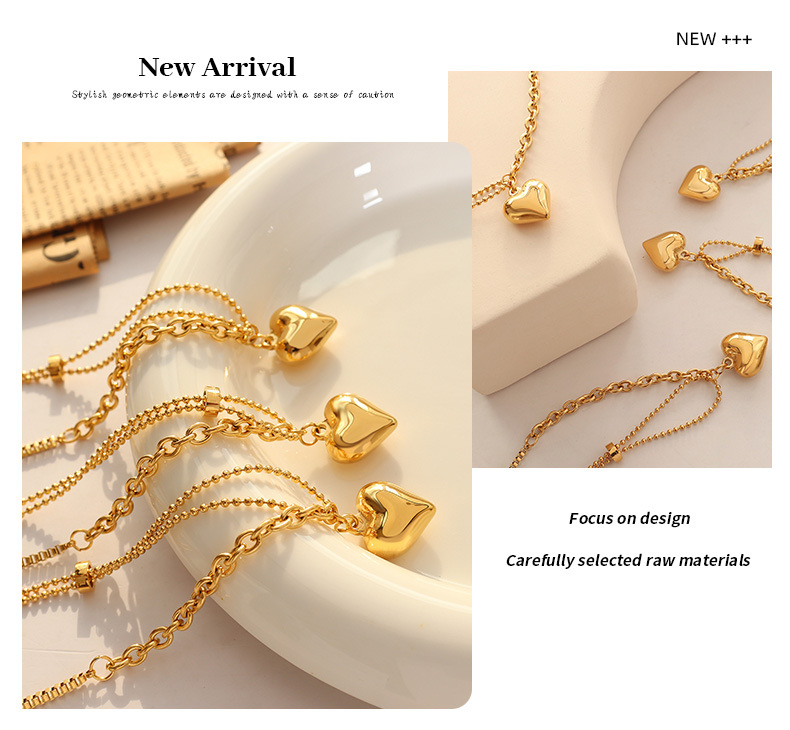 French Style Heart Shape Titanium Steel Plating Metal Necklace 1 Piece