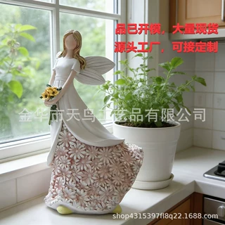 跨境天使雕像粉红心爱的雕像家庭婚礼收藏雕像树脂工艺品天使摆件