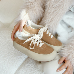 Leather dirty shoes with extra padding and plush cotton, women's bread shoes, 2023 new winter retro white shoes with thick soles