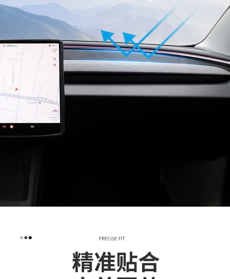 Suitable for the Updated Version of Tesla Model 3/Y/Yl Dashboard Light-Proof Mat, Suede Center Console Sun Protection and Heat Insulation