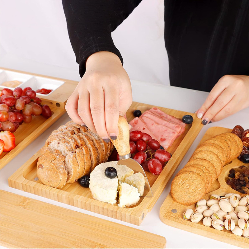 Plato de queso de bambú restaurante en casa plato de comida cocinada multifuncional bandeja de servicio fiesta plato de merienda de frutas