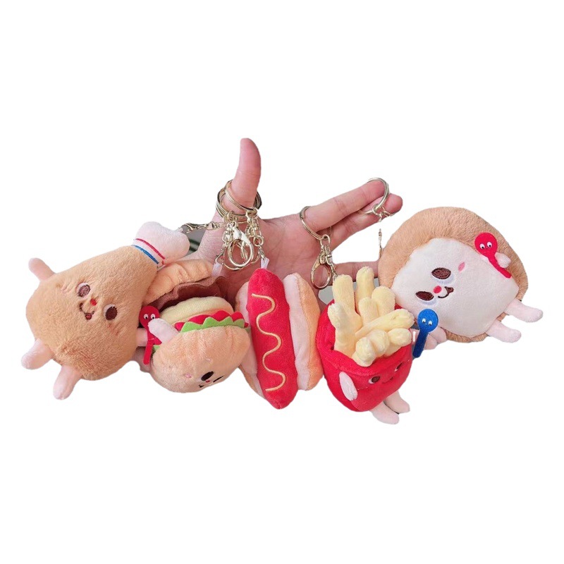 2025 nuevo lindo colgante de peluche hamburguesa perrito caliente pierna de pollo muñeco de trapo muñeco de peluche juguete de peluche muñeco de boda