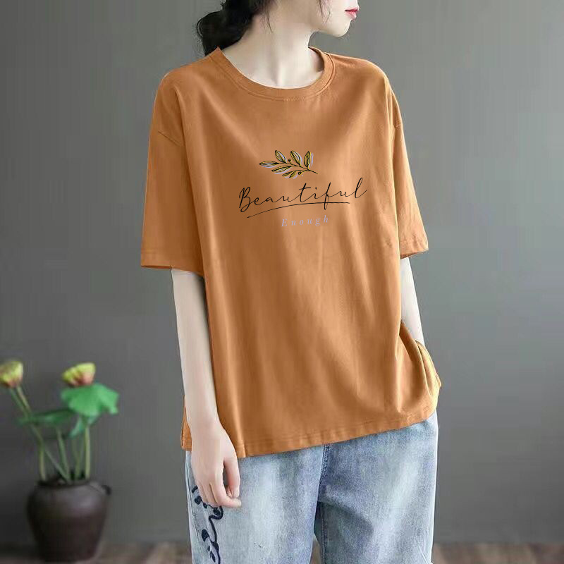 淘宝服ファッショングレー新しいラウンドネックルーズ半袖Tシャツ女性の新しいデザインの文学トップ|undefined