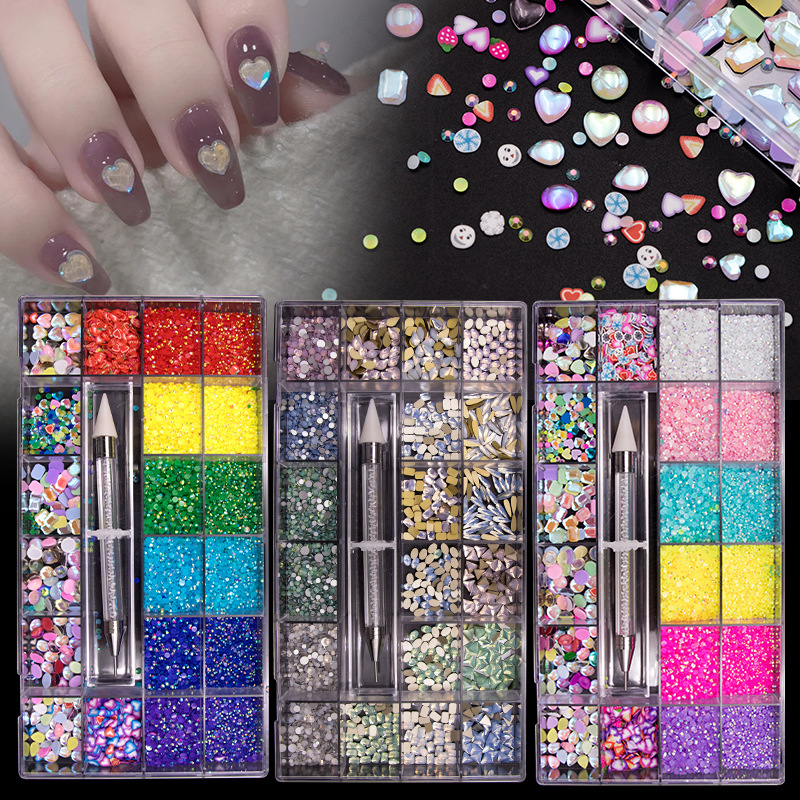 Nail enhancement Jewelry suit Cross border 21 colour Pearl box-packed Nail Drill Glass Shaped Diamond DIY Nail Rhinestone