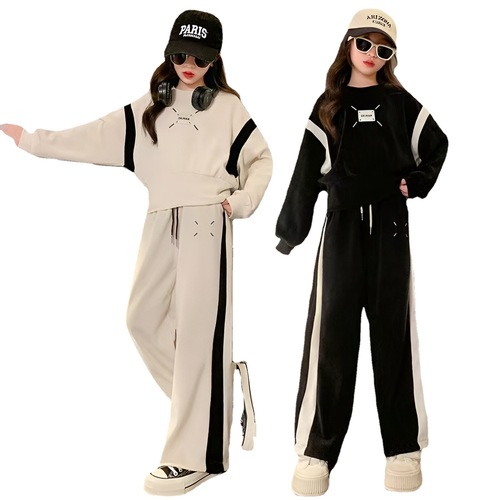 Girls, middle-aged and older ladies' casual suits  spring and autumn new style spliced sweatshirt wide-leg pants small fragrance two-piece set